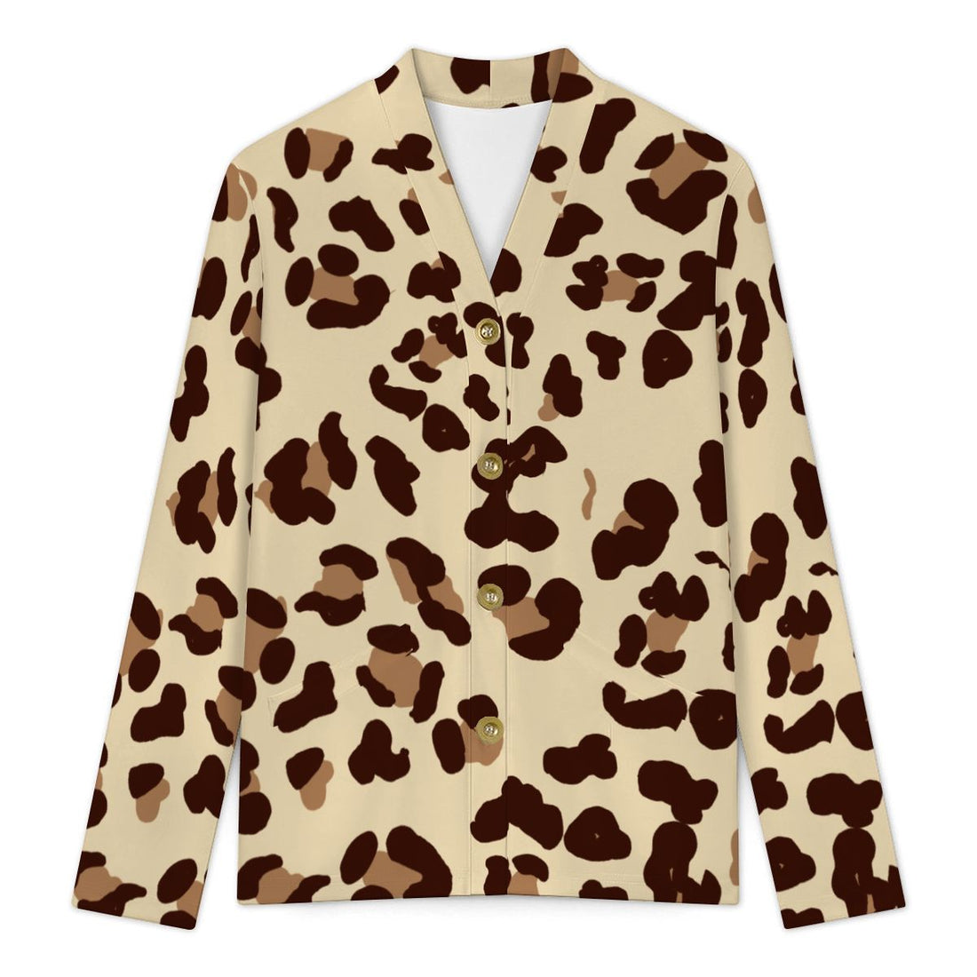 Beige Leopard Print Buttoned Cardigan