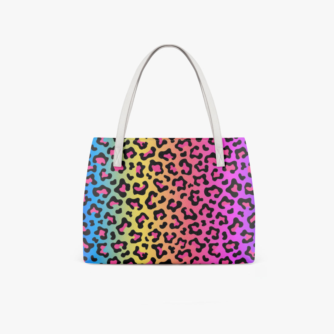 Rainbow Multi Color Leopard Print Vegan Leather Tote Handbag