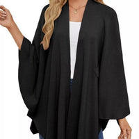 Women's black cape shawl with front tie and batwing sleeves