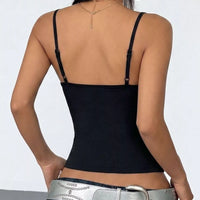 Black slim-fit camisole with open-back and spaghetti straps