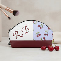 Red Leather Cosmetic Bag | Personalized Wine & Blue Cosmetic Clutch