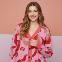 Cardigan Hearts | Unisex Pretty Aesthetic Pink Leopard Print Jacquard Knit