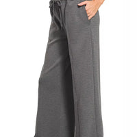 Charcoal wide-leg pants with drawstring waist and side pockets