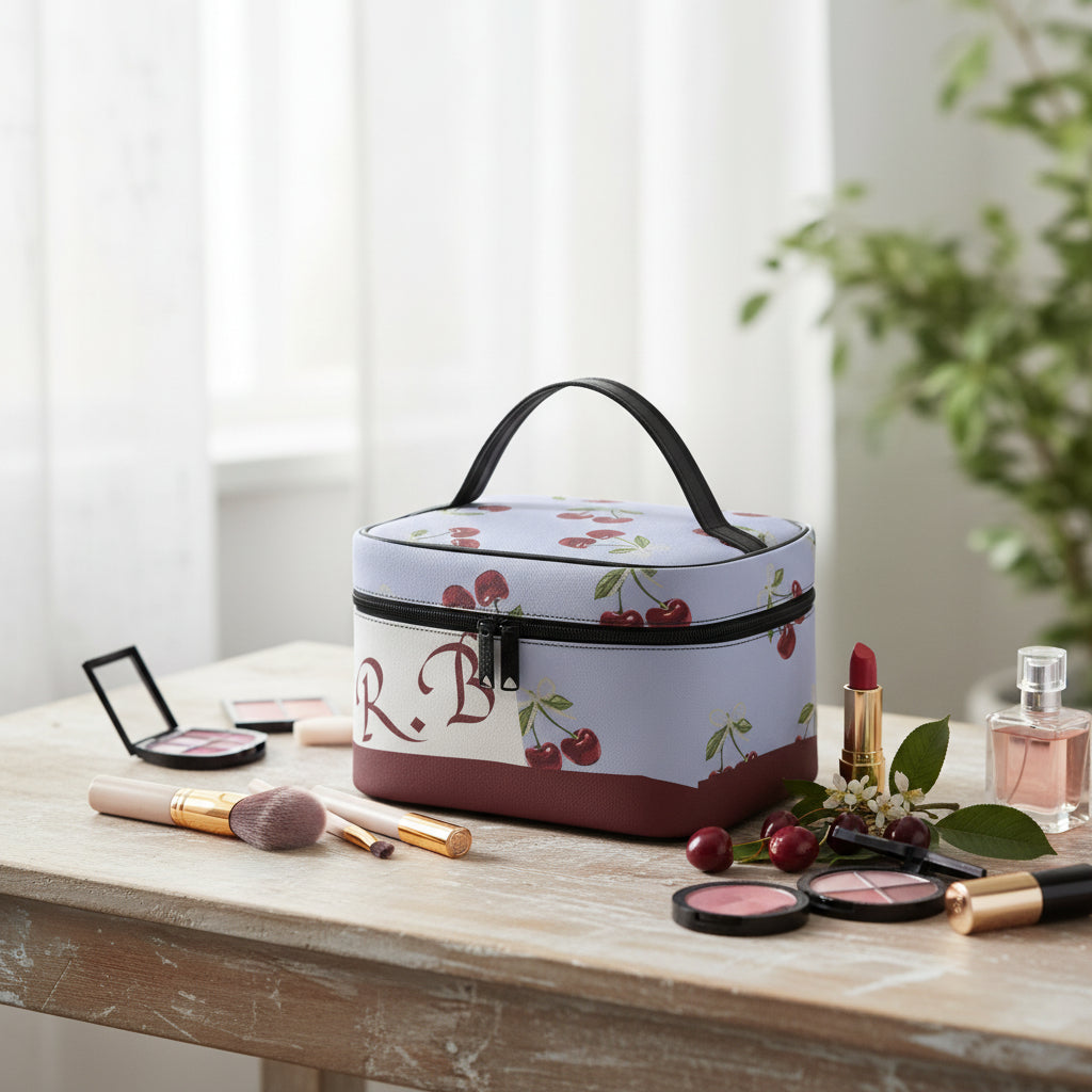 Block Print Makeup Bag | Personalized Wine & Blue Toiletry Case