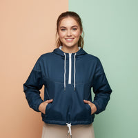 Windbreaker Jacket Navy | Women's Cropped Pullover Hooded Jacket