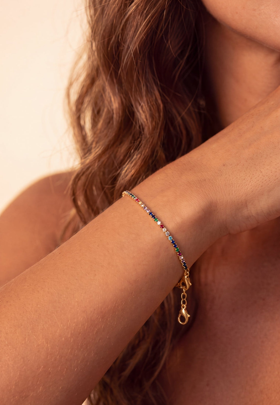 Tennis Bracelet Vibrant Rainbow Cz Gold-1