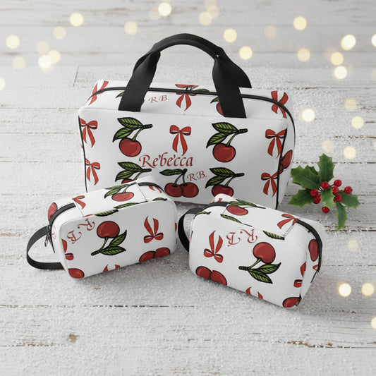 Make up Bag, Personalized Set, 3-Piece Christmas Festive Makeup Organizer, Travel Gift for Her