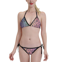 Triangle Bikini Set Black Multi Colour Leopard Print Adjustable Swimwear