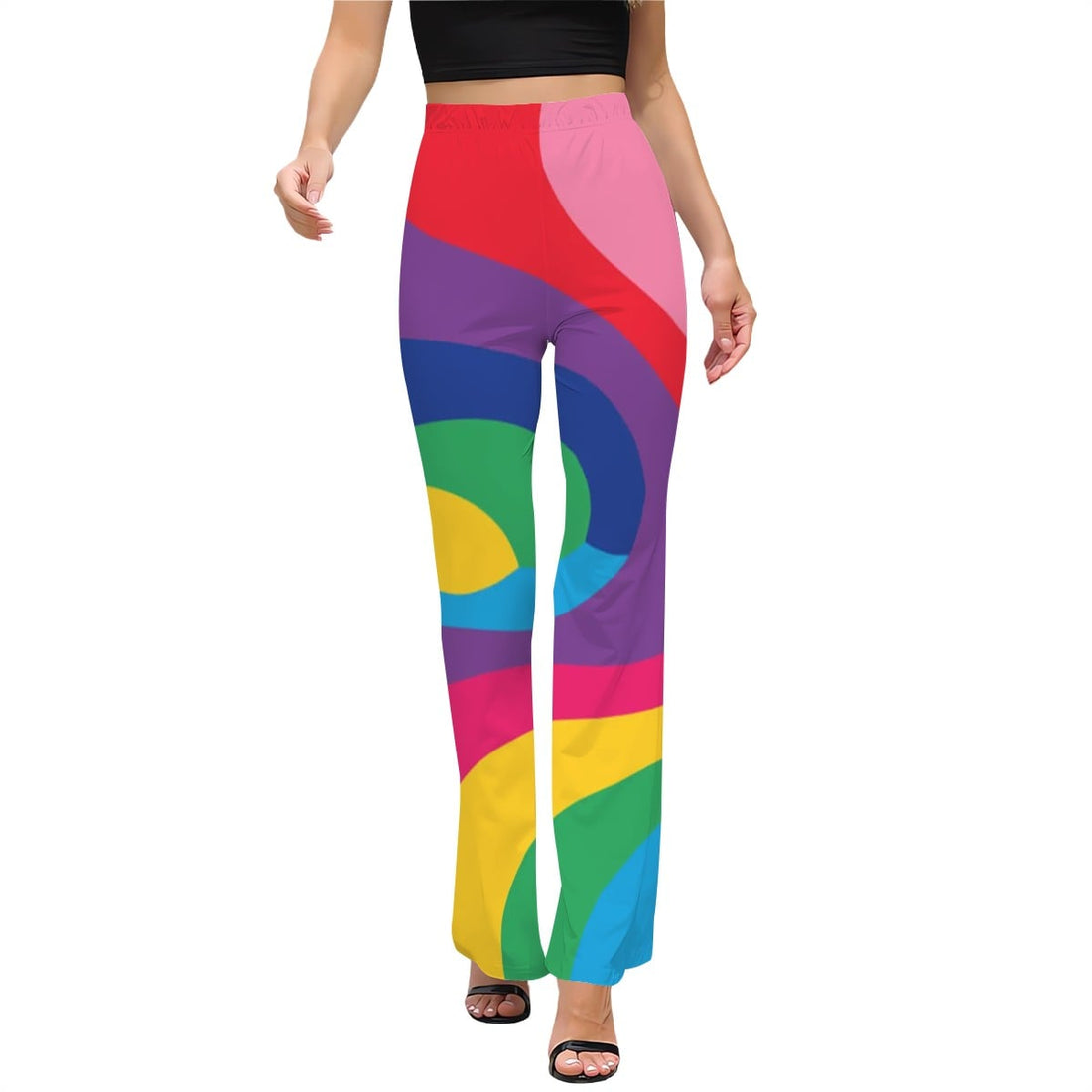 Colourful High Waist Flared Pants Women’s Retro Print Trousers