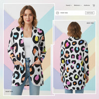 Animal Print Long Cardigan | White Multicolor Leopard & Cheetah Sweater