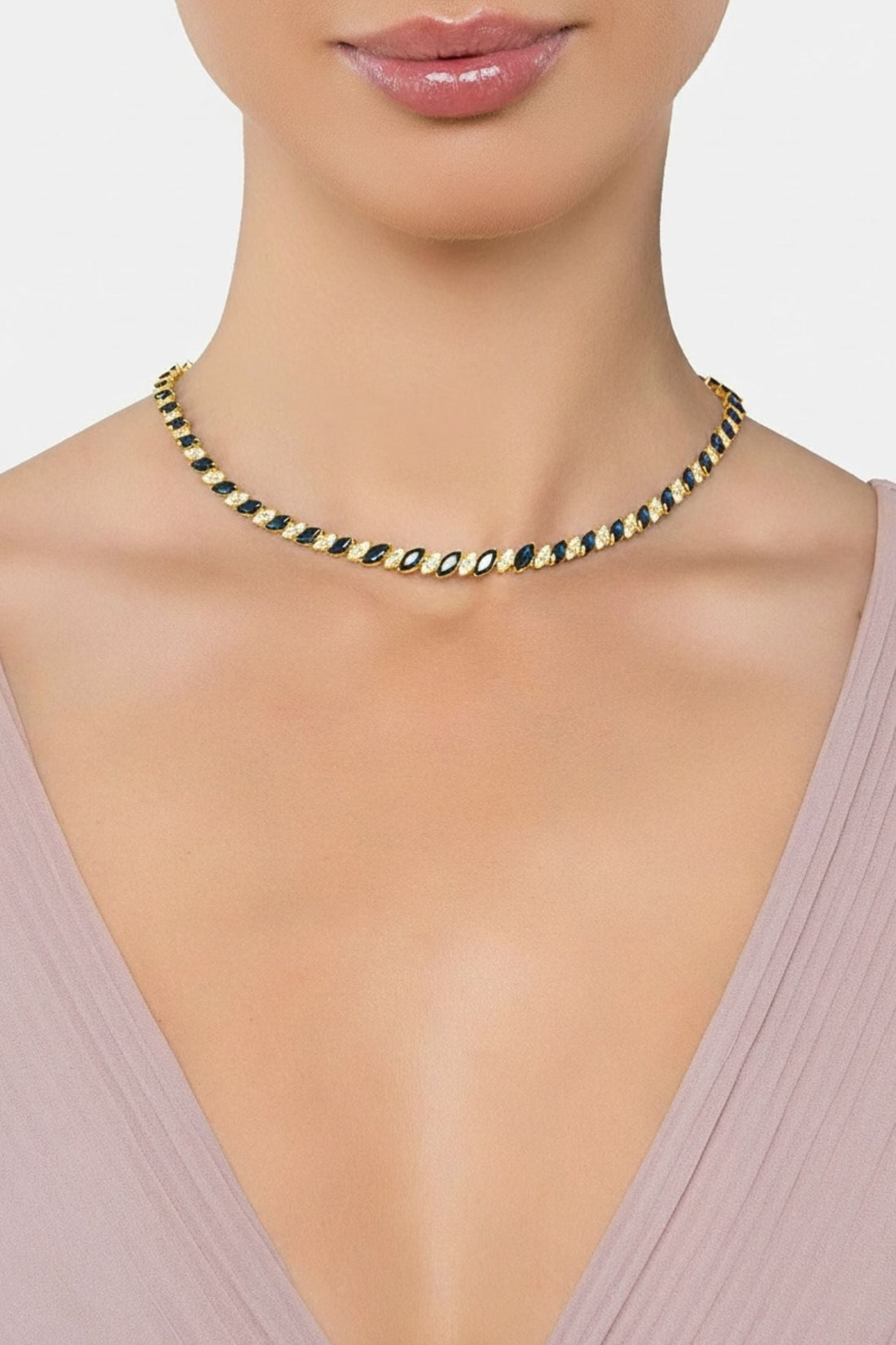 Viscountess Statement Tennis Necklace Sapphire Gold-1