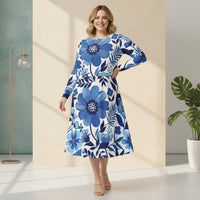 Botanical Bloom Blue Floral Dress | White and Blue Midi