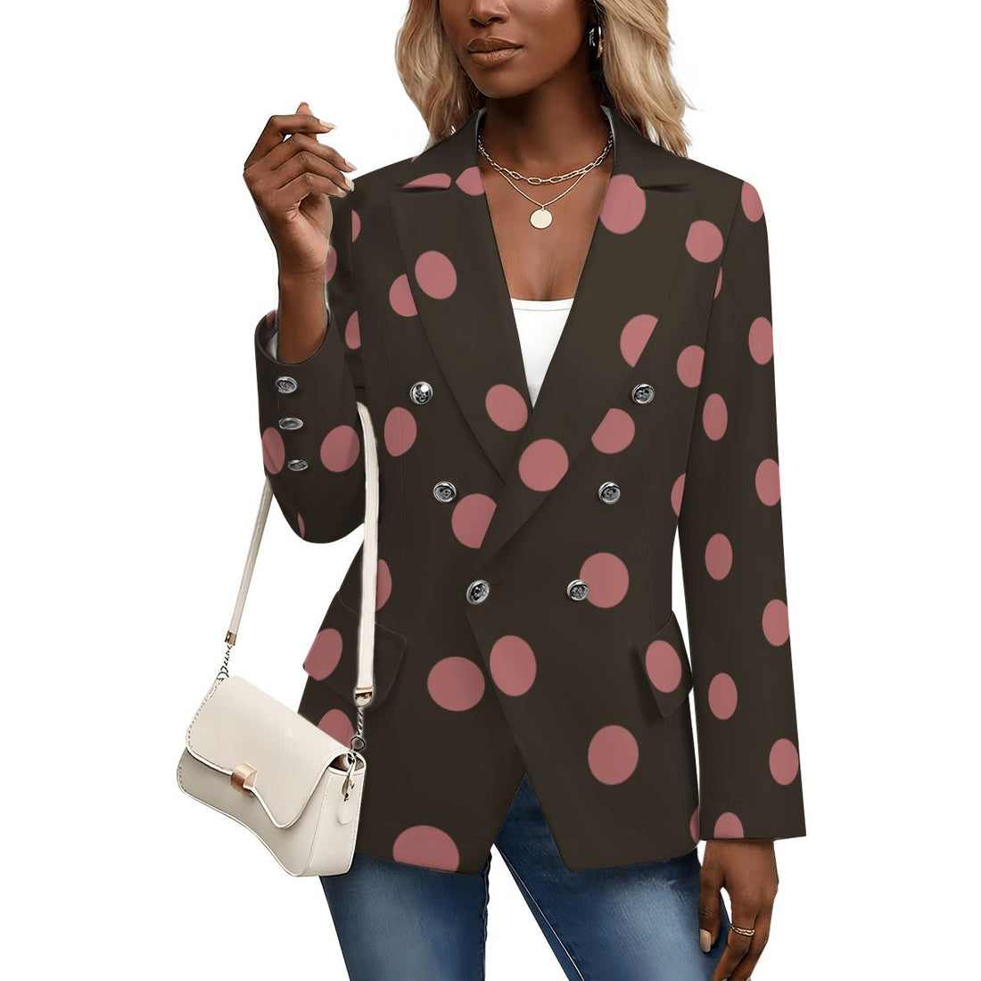 Brown Polka Dot Blazer Women&