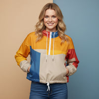 Colorblock Windbreaker Jacket | Women's Cropped Pullover Hooded Jacket