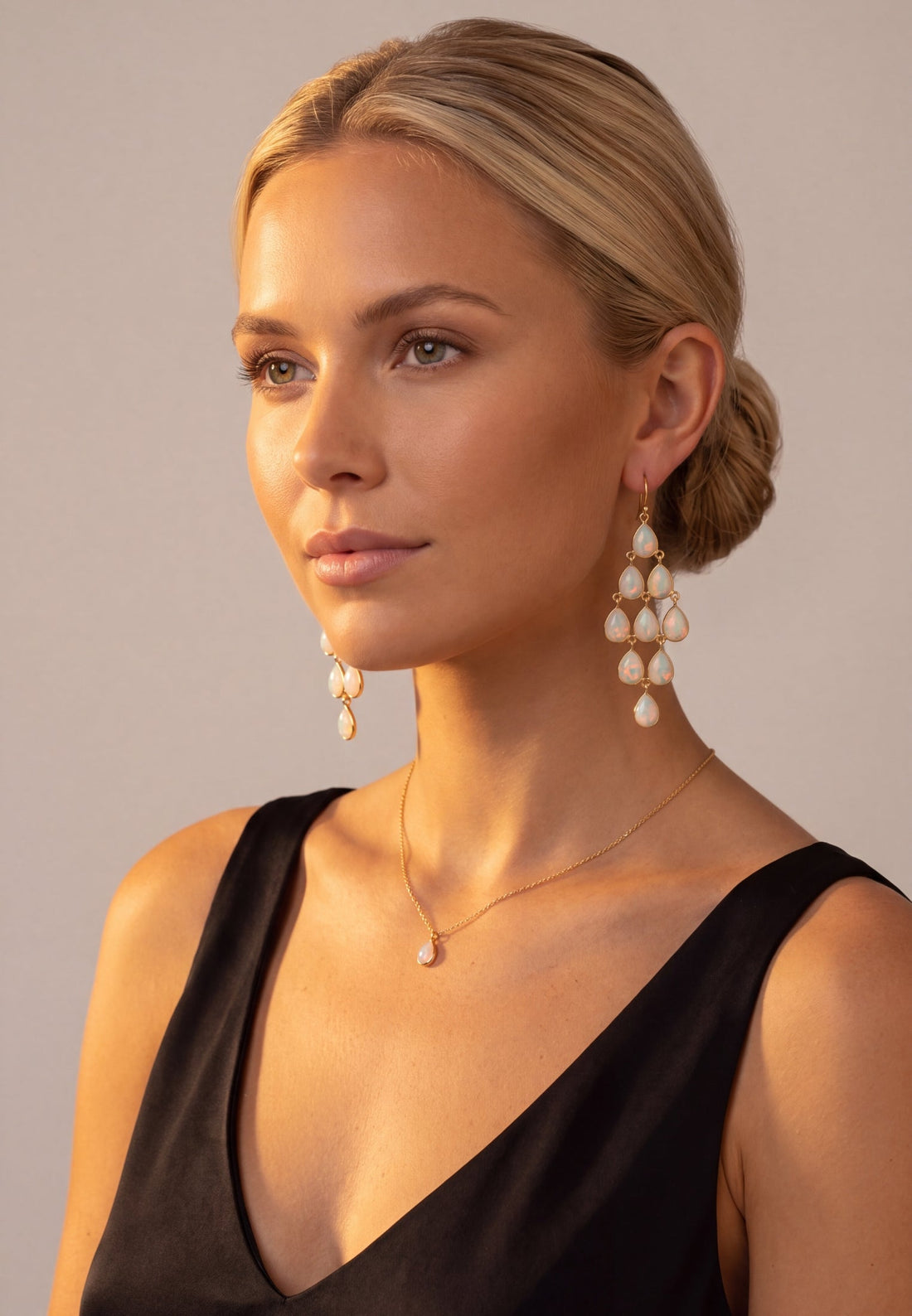 Erviola Gemstone Cascade Earrings Gold Opal-3