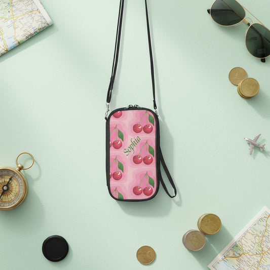 Passport Wallet, Travel Personalized Holder, Lightweight Organizer with Pockets, Pink Cherry Gift for Travelers