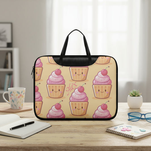 Leather Laptop Bag, Womens Laptop Case, Personalized Sleeve 16", Custom Cherry Print