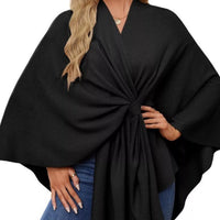 Women's cape shawl with front tie, black draped poncho wrap