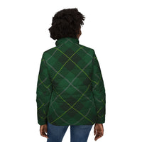 Black Puffer Coats | Green Tartan Plaid Winter Jacket