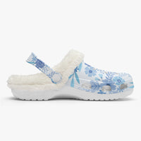 Blue Floral Adult Fluffy Clogs