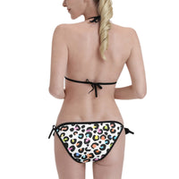 Triangle Bikini Set Multi Colour White Base Leopard Print Adjustable Swimwear