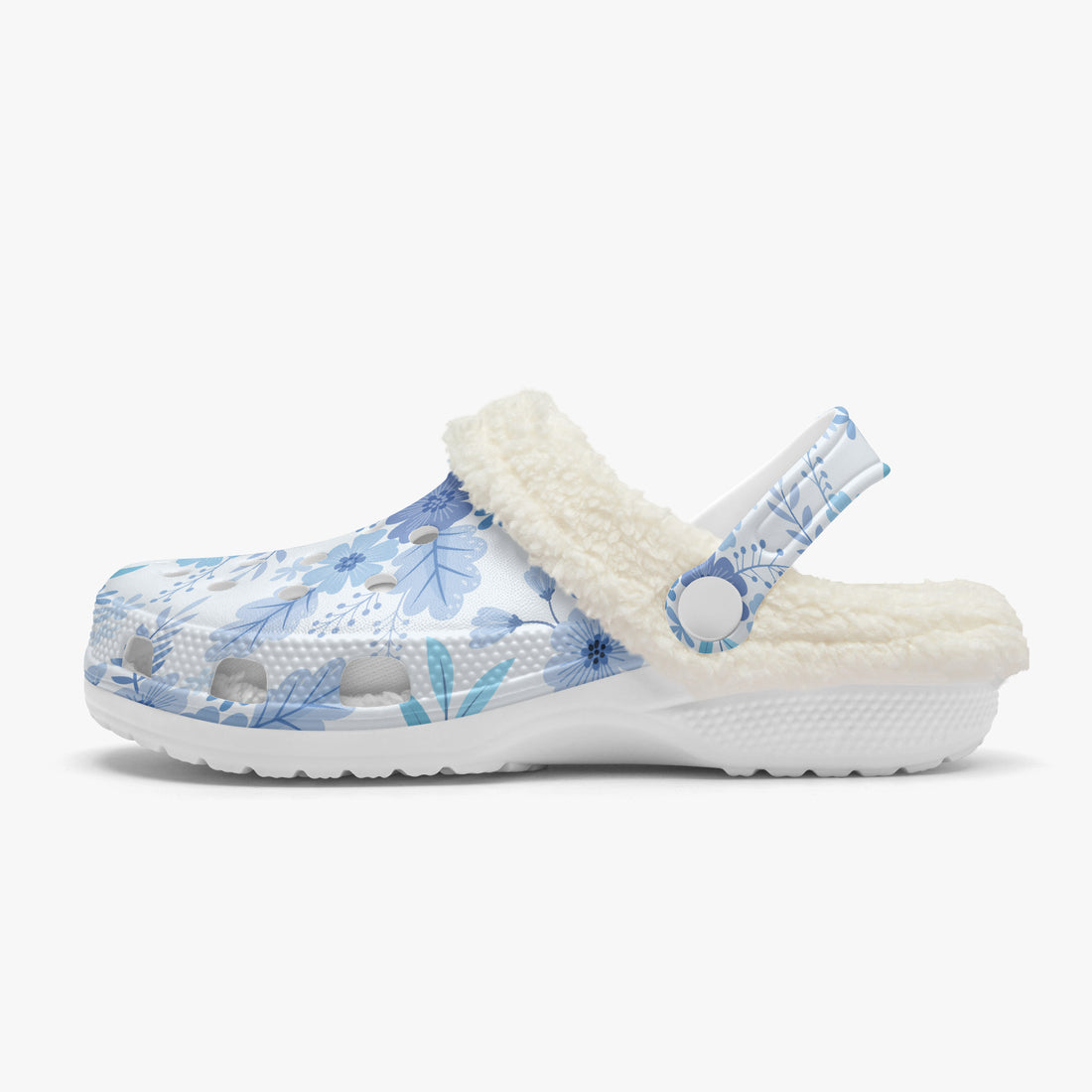 Blue Floral Adult Fluffy Clogs