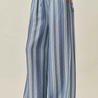 Blue and white striped wide-leg pants, elastic waist with front drawstring