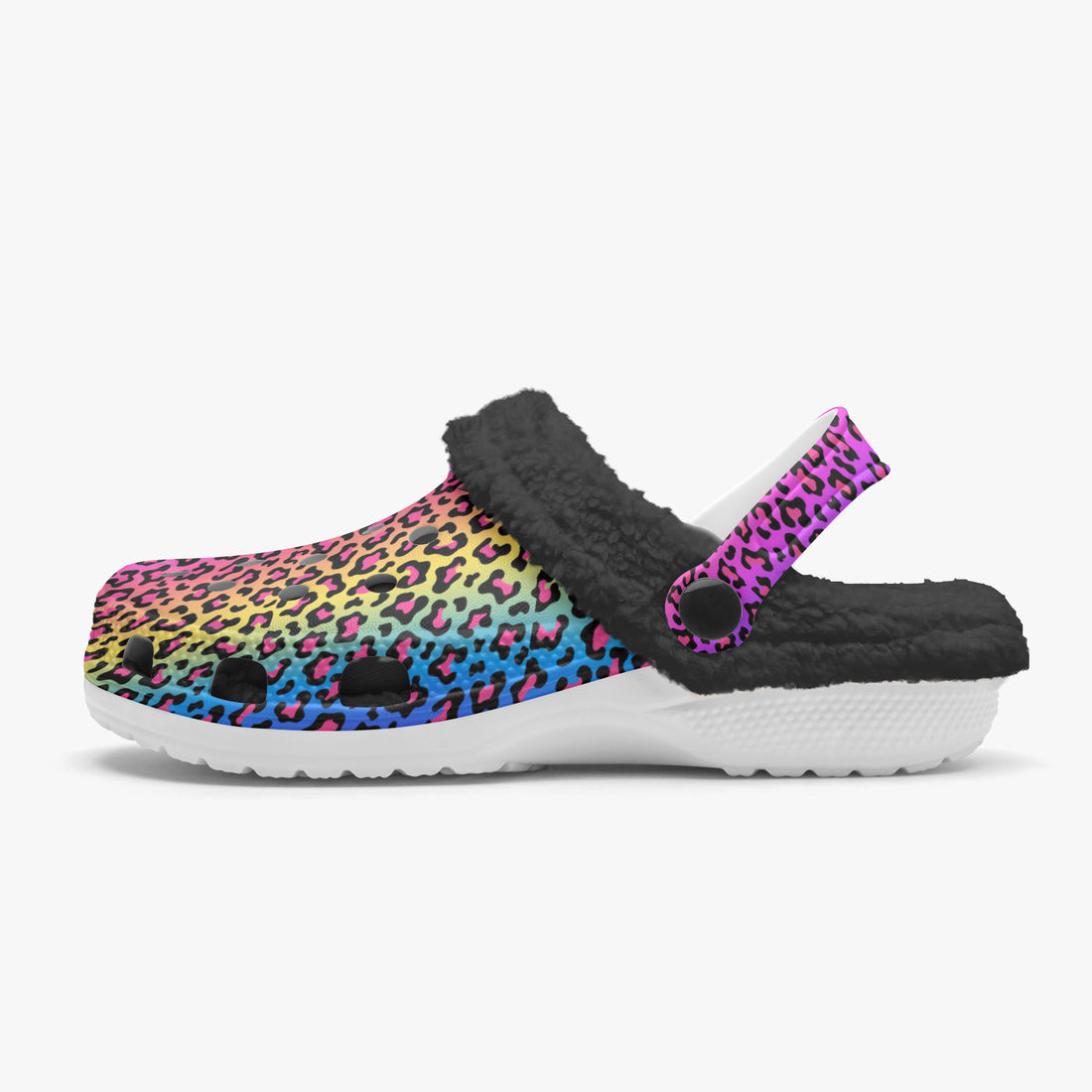 Rainbow Multi Color Leopard Print Lined Clogs