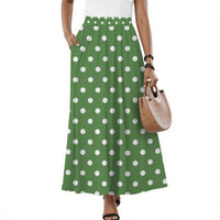 Green and White Polka Dot Skirt Midi High Waisted with Pockets