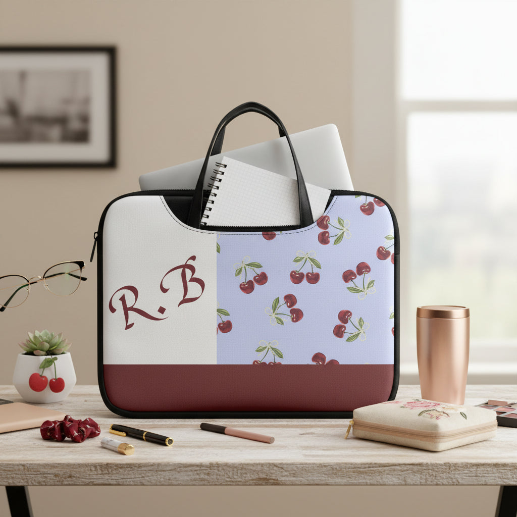 Leather Laptop Bag, 16 Inch Custom Sleeve, PU Office Case Personalized with Block Cherry