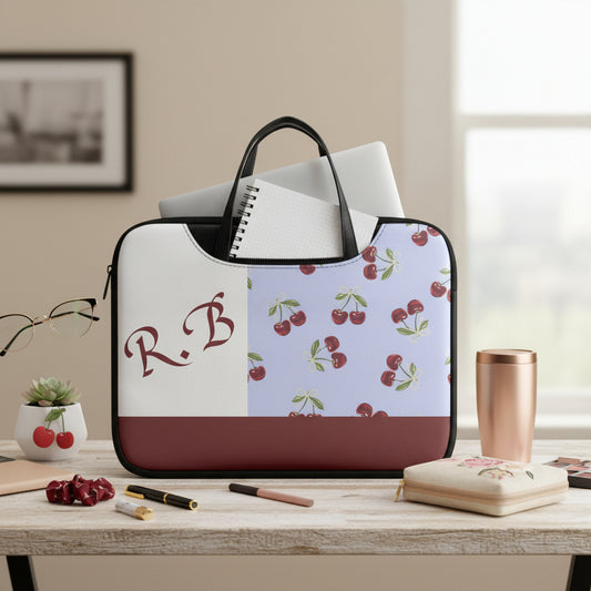 Leather Laptop Bag, 16 Inch Custom Sleeve, PU Office Case Personalized with Block Cherry