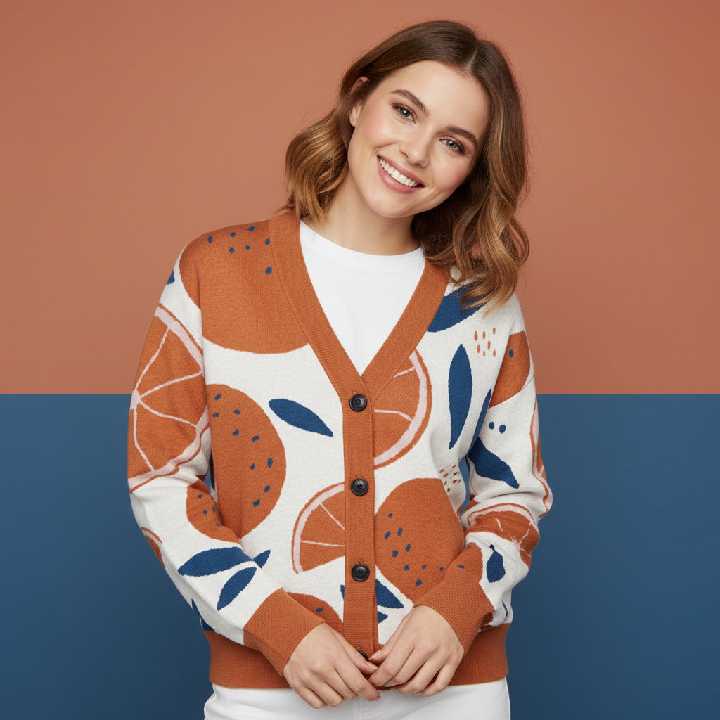 Cardigan With Oranges | Unisex Aesthetic Coastal Chic Knit