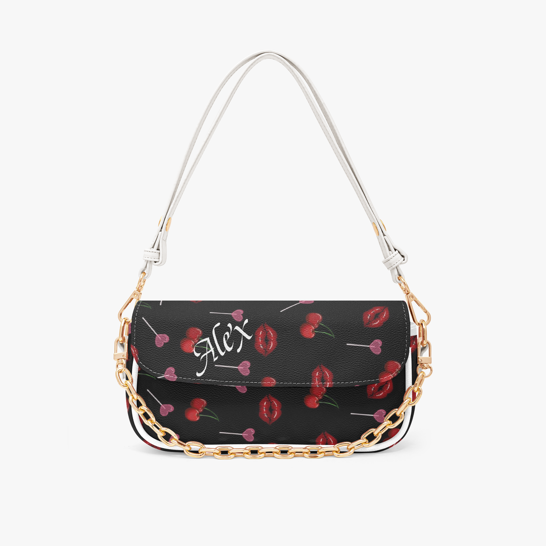 Shoulder Bag Black Small | Personalized Cherry Lips Underarm Purse