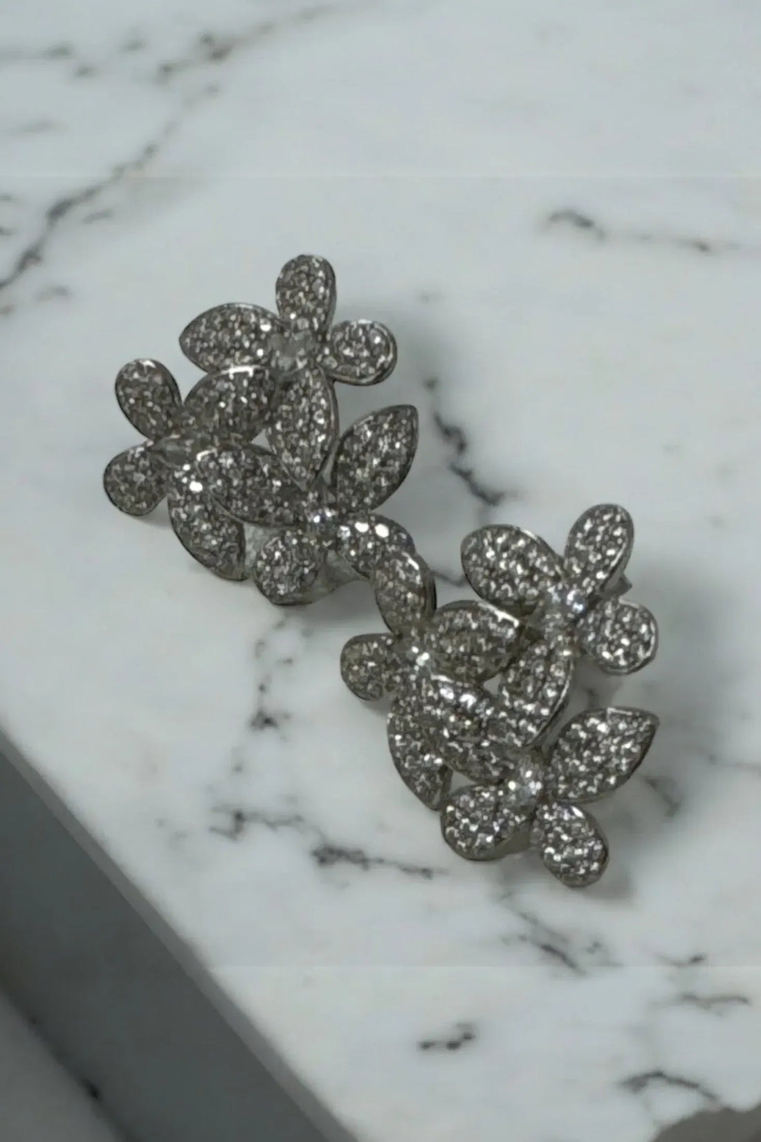 Flowers Large Stud Earrings Silver-3