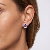 Catherine Gemstone Stud Earrings Amethyst Silver-1