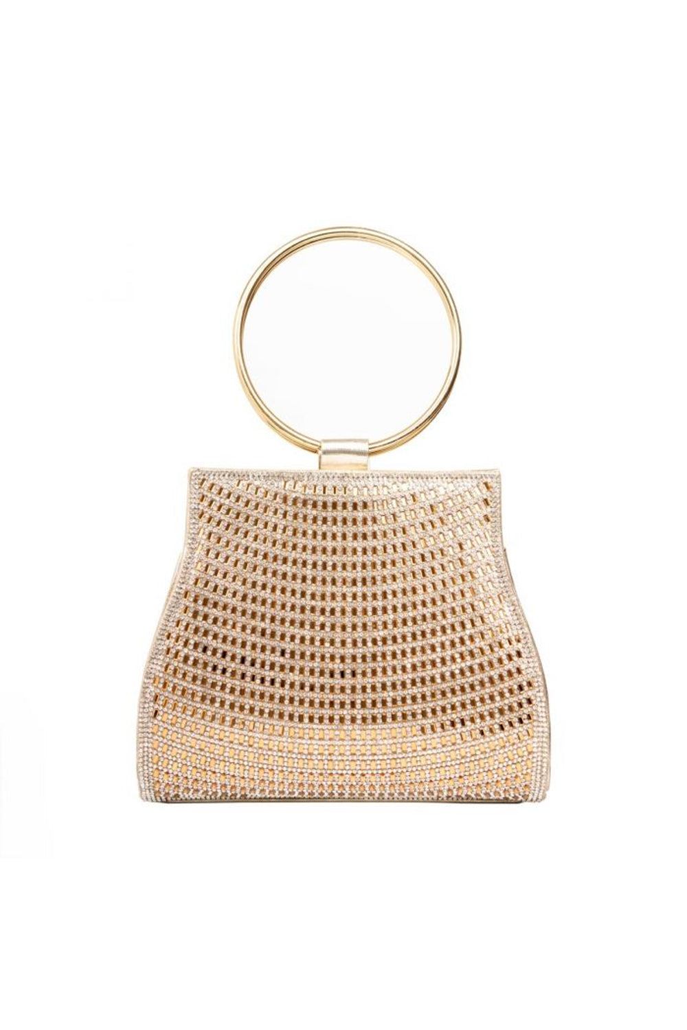 Gold beaded clutch bag with double ring handle
