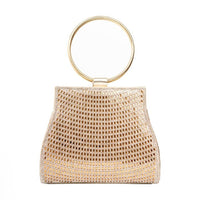 Gold beaded clutch bag with double ring handle