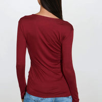 Wine V Neck Long Sleeve Top-2