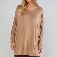 Mocha Oversized Batwing High Low Top-0