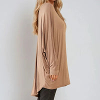 Mocha Oversized Batwing High Low Top-1