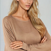 Mocha Oversized Batwing High Low Top-2