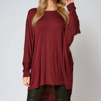 Wine Oversized Batwing High Low Top-0