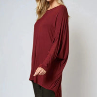 Wine Oversized Batwing High Low Top-1