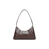 Coffee brown faux leather shoulder bag with top handle and draped front