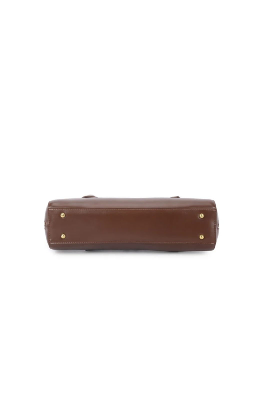 Coffee brown faux leather shoulder bag with gold-tone corner studs