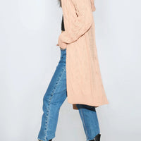 Pink Hooded Cable Knitted Longline Cardigan-2