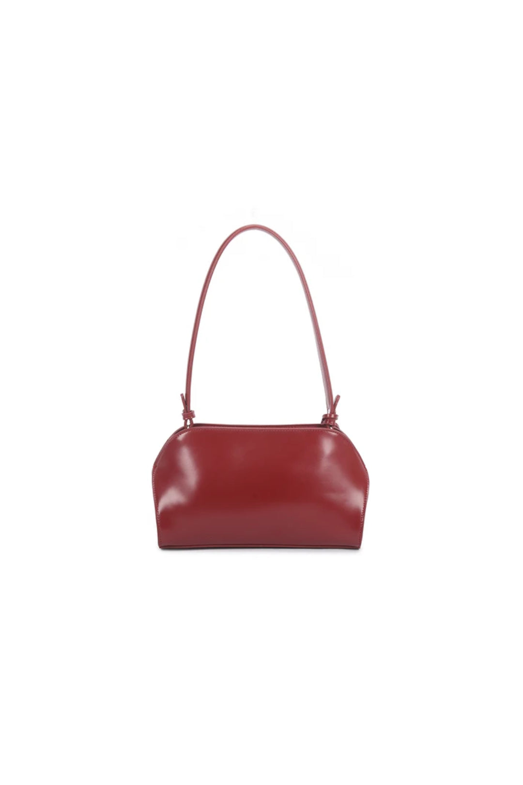 Cherry red faux leather shoulder bag with curved top handles