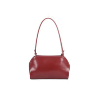 Cherry red faux leather shoulder bag with curved top handles
