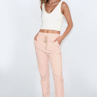 Dusty Pink Stretch Drawstring Trousers-0