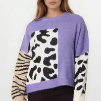 Purple Mixed Animal Pattern Knit Jumper-0